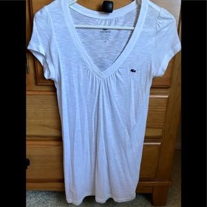 Lacoste Ladies White V-neck Tee Shirt